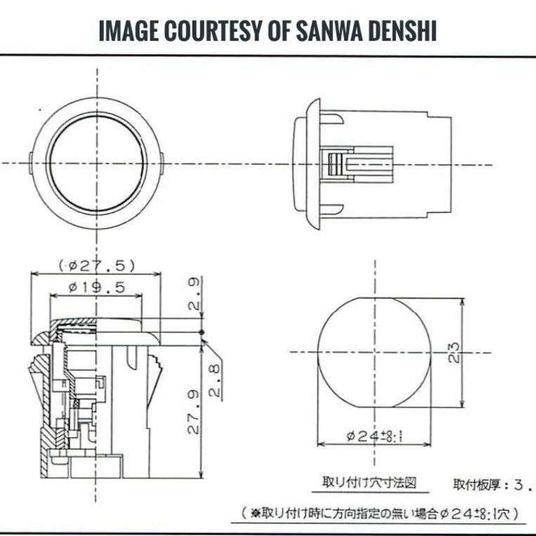 Sanwa OBHS-24-CW-7-5V Illuminated LED push button + harness
